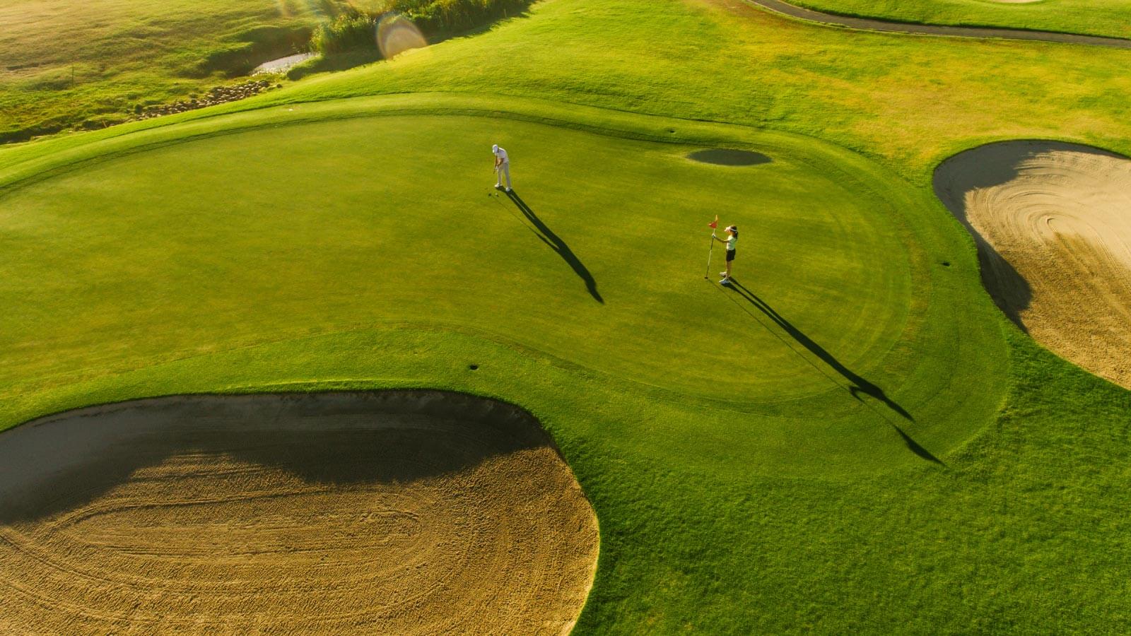 Aerial view of a golf green in the Blue Mountains near Collingwood